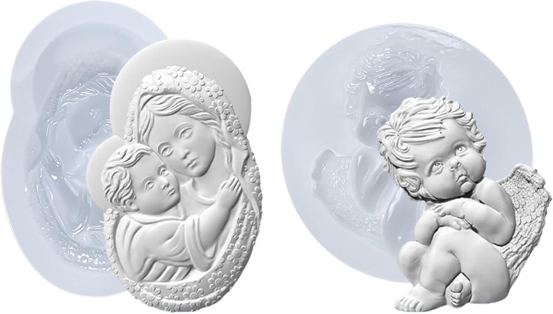 FUNSHOWCASE Art Molds for Polyclay Air Dry Clay Plaster, Carved Holy Family Mother and Cherub - Image 1